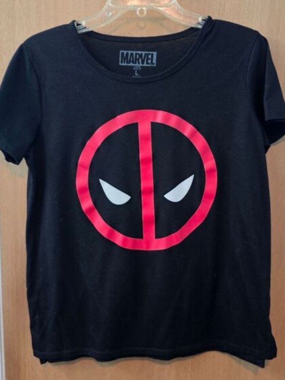 Marvel Black Tee with Red & White Deadpool Emblem